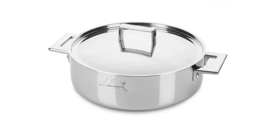 obrazek 1 Wyjątkowa włoska pokrywka do płaskiego garnka 24 cm ze stali nierdzewnej
