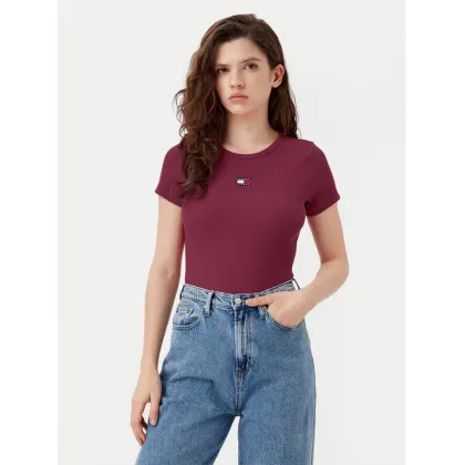 Zdjęcie Tommy Jeans T-Shirt Badge DW0DW17881 Bordowy Slim Fit