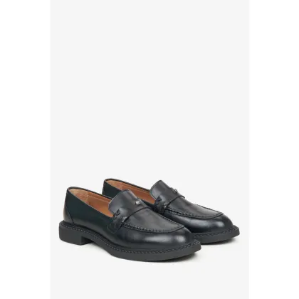 Zdjęcie Estro: Czarne loafersy damskie typu Penny z włoskiej skóry naturalnej Premium