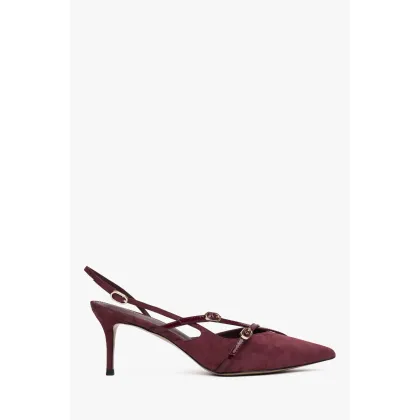 Zdjęcie Estro: Burgundowe czółenka damskie typu slingback z miękkiego weluru