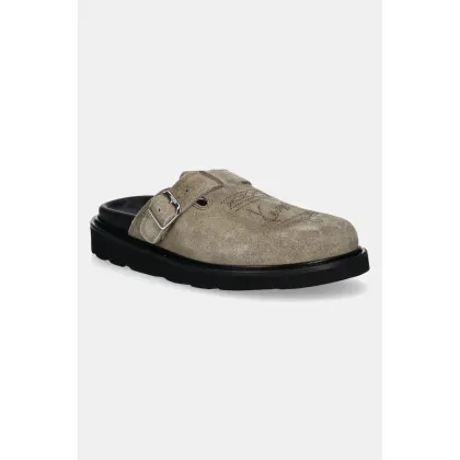 Zdjęcie Kenzo klapki zamszowe Matto Clogs damskie kolor zielony na koturnie FE52MU050L56.11