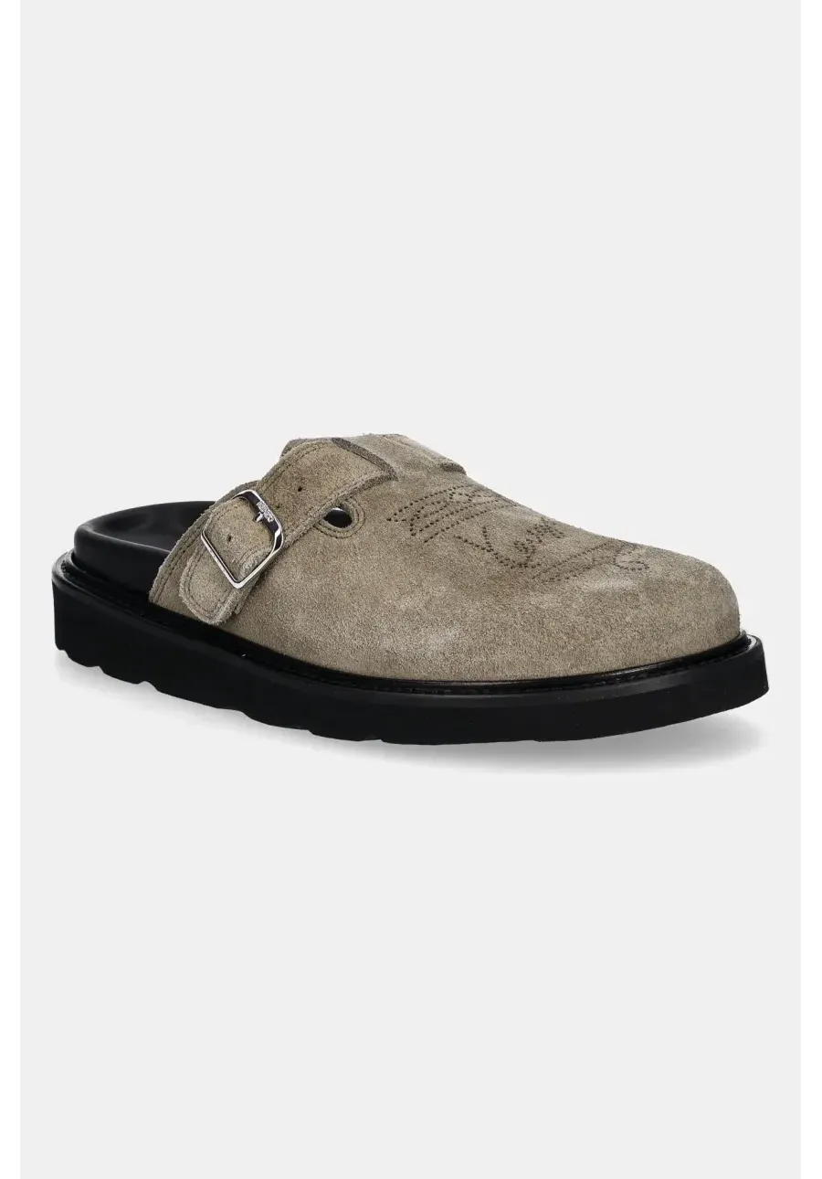 obrazek 1 Kenzo klapki zamszowe Matto Clogs damskie kolor zielony na koturnie FE52MU050L56.11