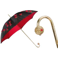 Picture Beautiful, stylish black and red women's umbrella decorated with a poppy motif - Pasotti