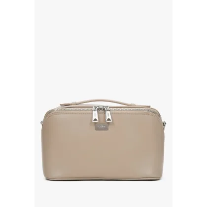 Zdjęcie Estro: Beżowo-szara kompaktowa kosmetyczka damska ze skóry naturalnej