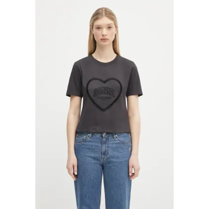 Zdjęcie GANNI t-shirt bawełniany Heavy Cotton Heart Small damski kolor szary T4178