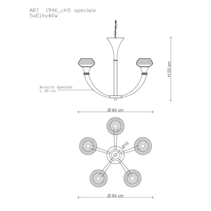 Zdjęcie Żyrandol z pięcioma światłami z wyjątkowymi kryształowymi kloszami - Il Paralume Marina