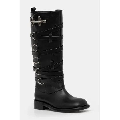 Zdjęcie Andersson Bell kozaki skórzane Harness Boots damskie kolor czarny na płaskim obcasie aaa388w