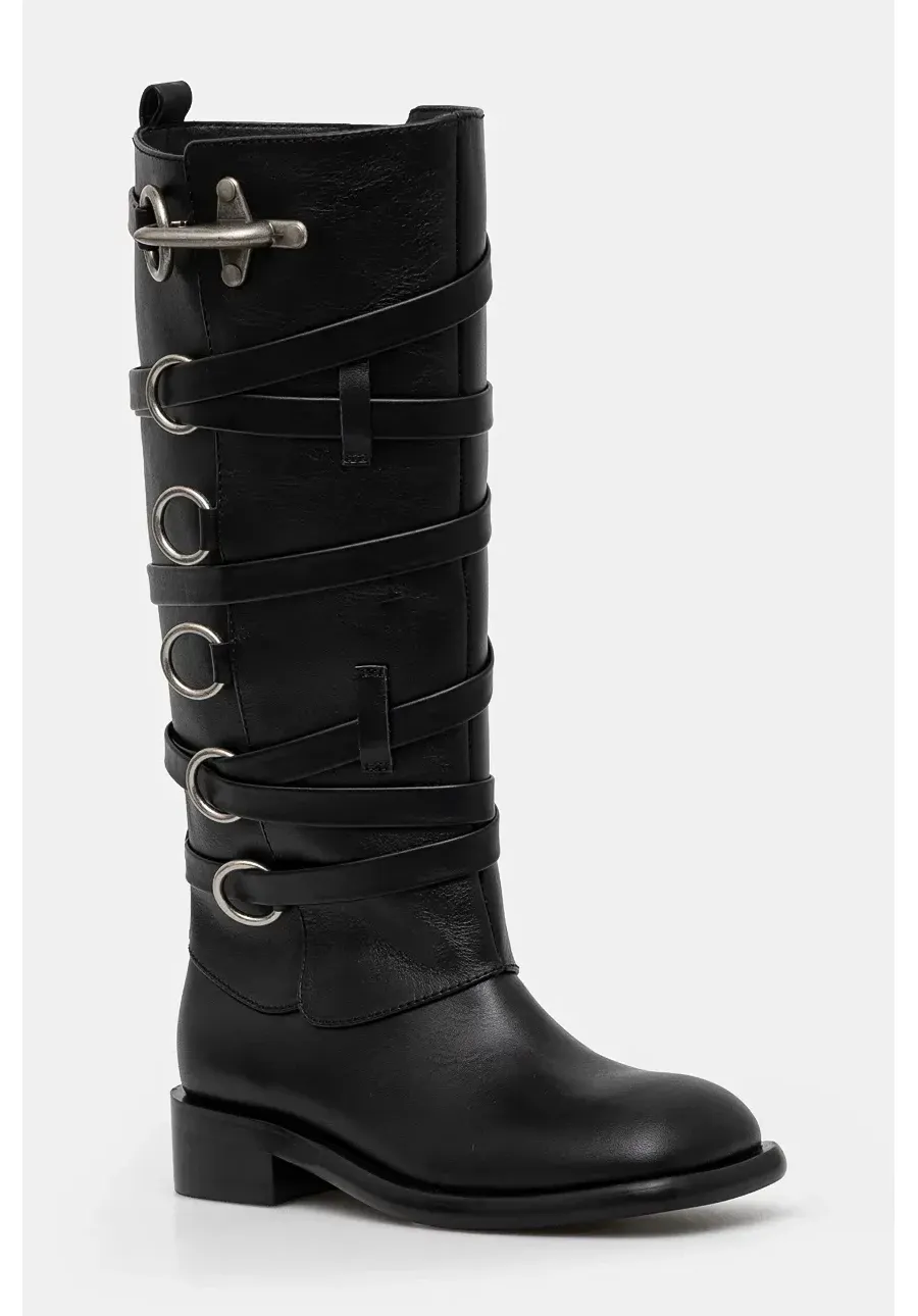 obrazek 1 Andersson Bell kozaki skórzane Harness Boots damskie kolor czarny na płaskim obcasie aaa388w