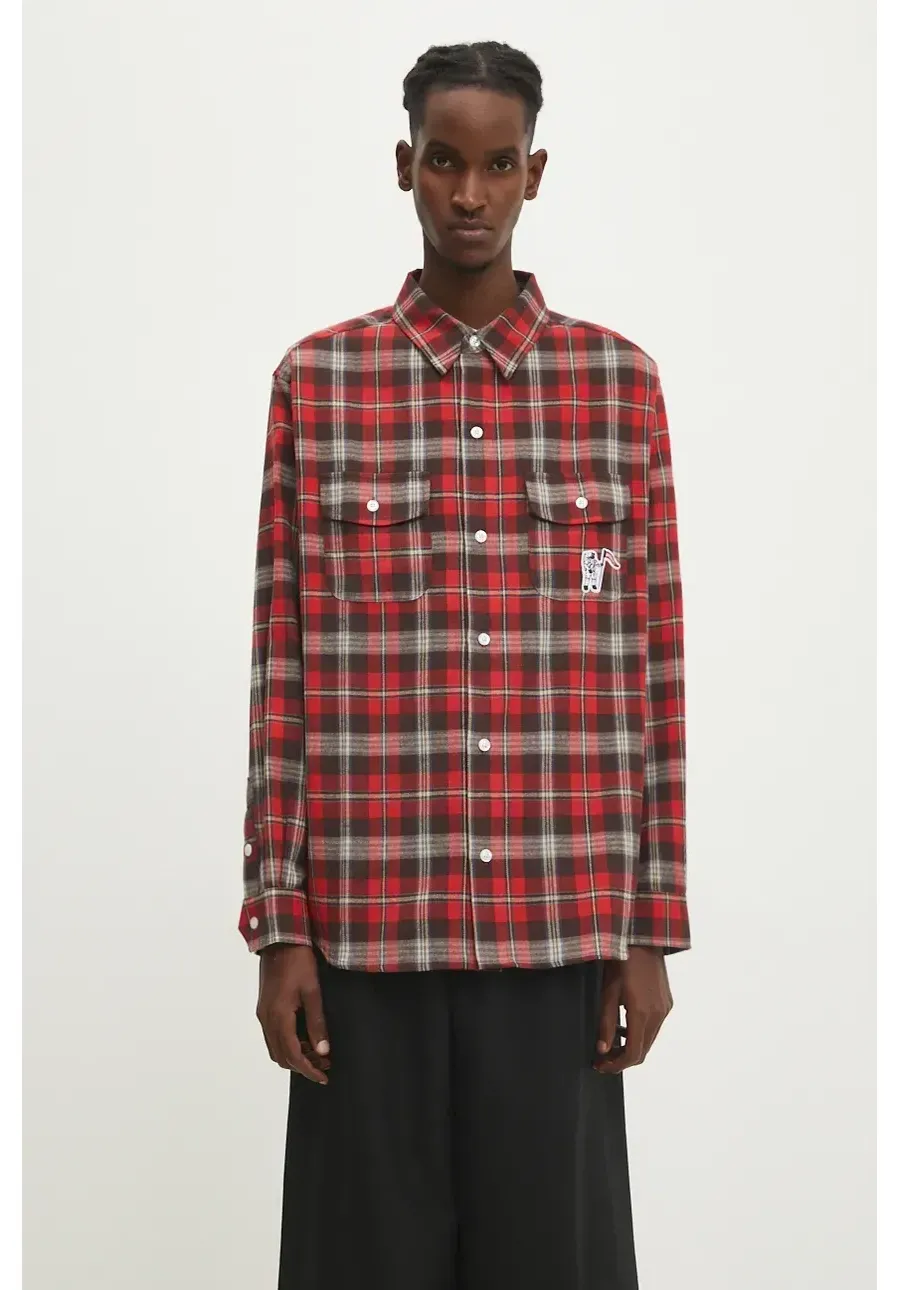 obrazek 1 Billionaire Boys Club koszula bawełniana Longsleeve Check Shirt męska kolor czerwony regular z kołnierzykiem klasycznym B24322