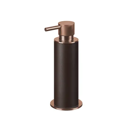 Picture Copper-plated leather bathroom dispenser Ø7xH19 cm, chocolate color
