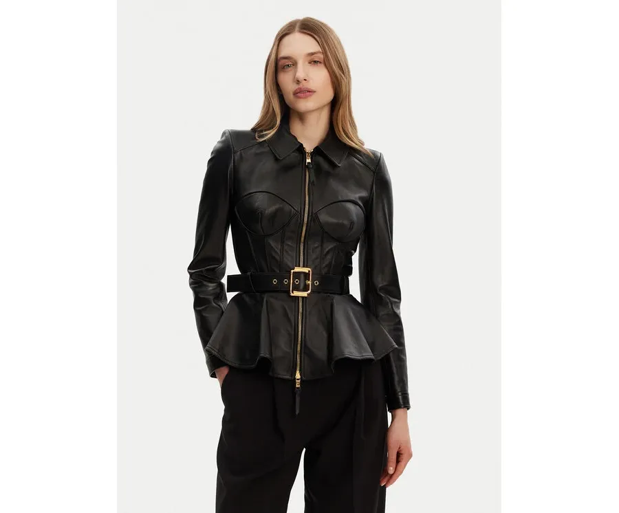 obrazek 1 Elisabetta Franchi Kurtka skórzana GD-46Z-51E2-V1300 Czarny Regular Fit
