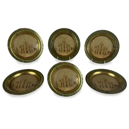 Picture Six 19th-century coasters with lithographs of the cathedral