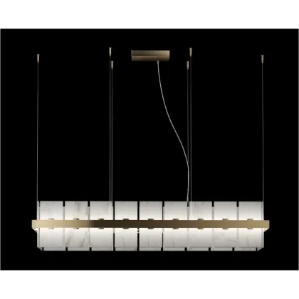 Zdjęcie Stylowy prostokątny żyrandol z mosiądzu z płytkami z marmuru Carrara – Il Paralume Marina