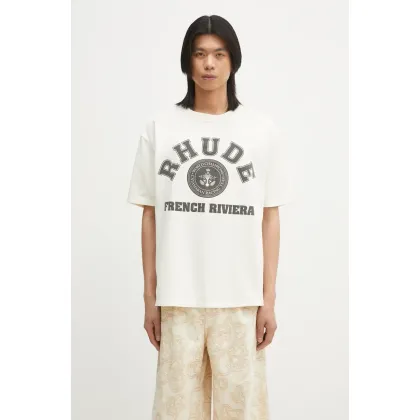 Zdjęcie RHUDE t-shirt bawełniany French Riviera męski kolor beżowy z nadrukiem RHPS25TT08012