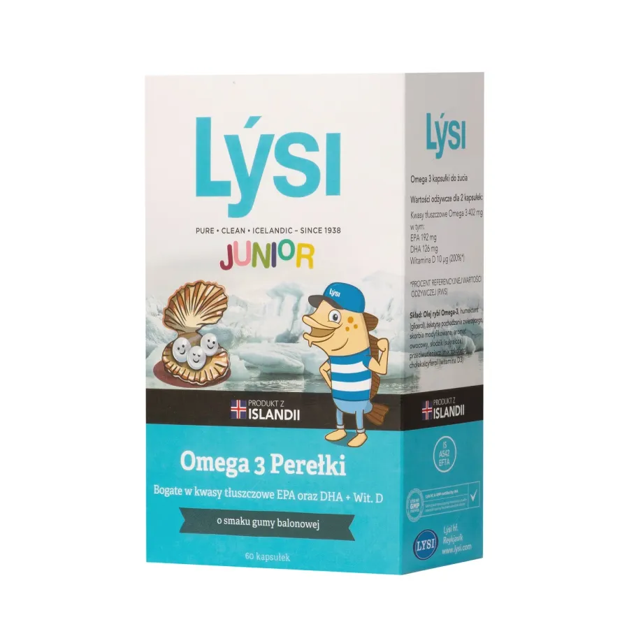 obrazek 1 Lysi Junior Omega-3 Perełki o smaku gumy balonowej