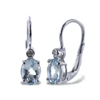 Zdjęcie Złote kolczyki z owalną zawieszką z akwamarynem i brylantami