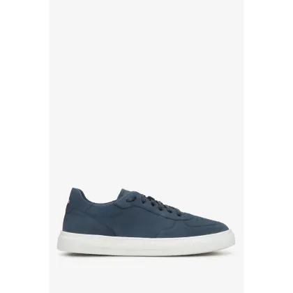Zdjęcie Estro: Niebieskie sneakersy męskie z nubuku na wiosnę