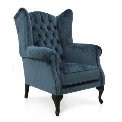Zdjęcie Niebieski elegancki fotel klasyczny o strukturze drewna bukowego - Sevensedie