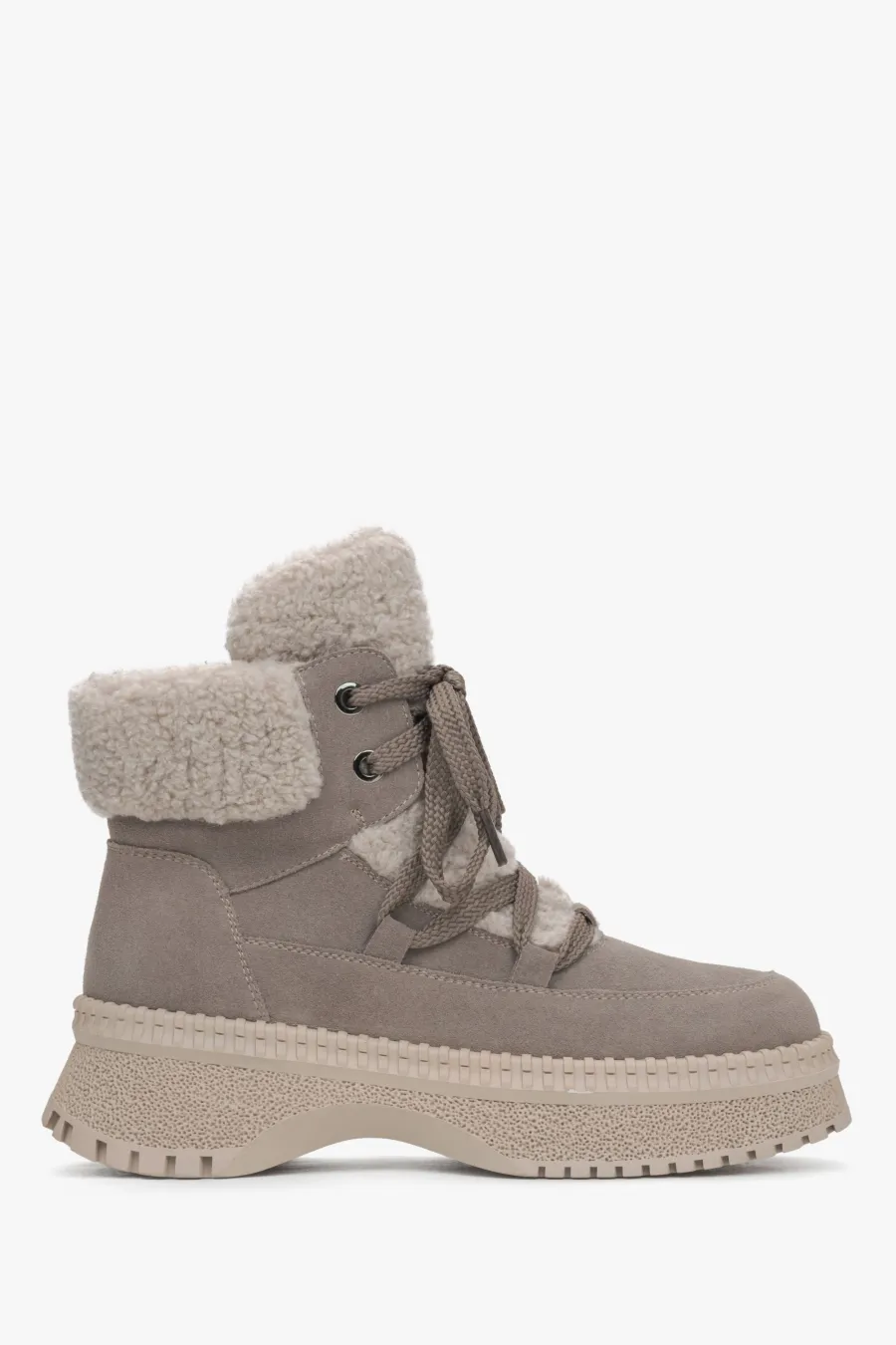 obrazek 1 Estro: Zimowe botki damskie z szarego naturalnego weluru z ociepleniem