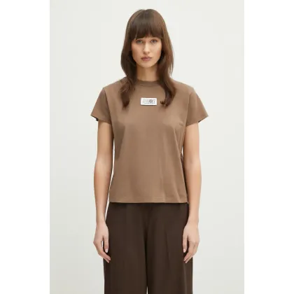 Zdjęcie MM6 Maison Margiela t-shirt bawełniany damski kolor brązowy S52GC0326