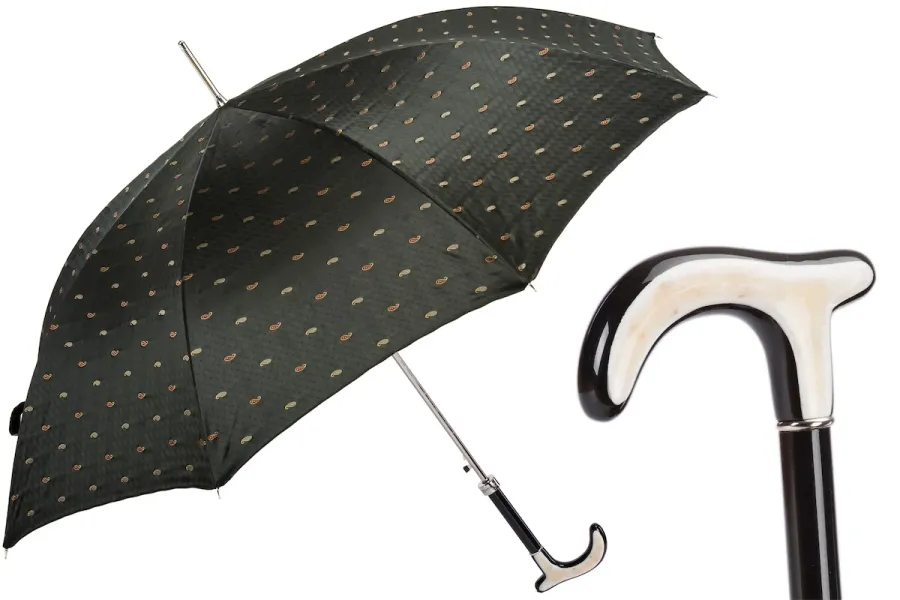 obrazek 1 Stylowy czarny parasol męski zdobiony drobnym motywem z rogową rączką – Pasotti