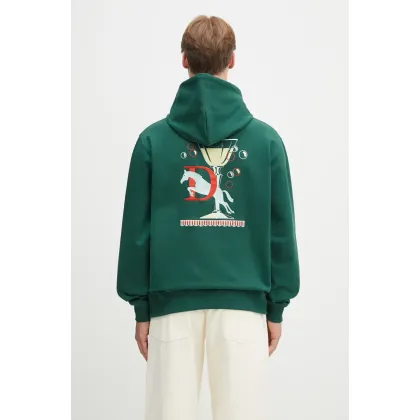 Zdjęcie Drôle de Monsieur bluza bawełniana Le Hoodie Polo męska kolor zielony z kapturem z aplikacją G-HO178-CO200-DGN