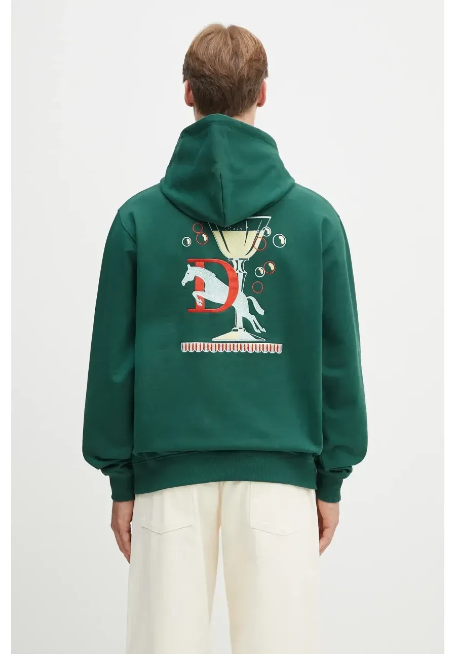 obrazek 1 Drôle de Monsieur bluza bawełniana Le Hoodie Polo męska kolor zielony z kapturem z aplikacją G-HO178-CO200-DGN