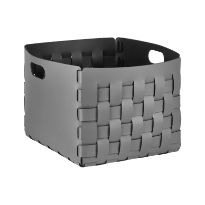 Zdjęcie Stylowy szary kosz Bottega 35x40xH30 cm wykonany z naturalnej skóry