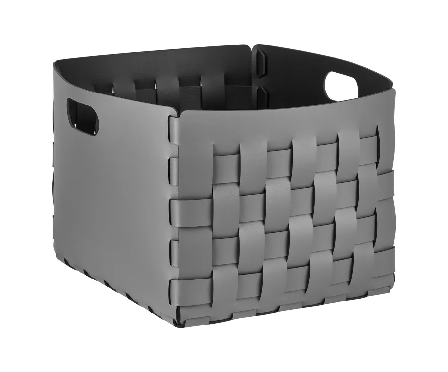 obrazek 1 Stylowy szary kosz Bottega 35x40xH30 cm wykonany z naturalnej skóry