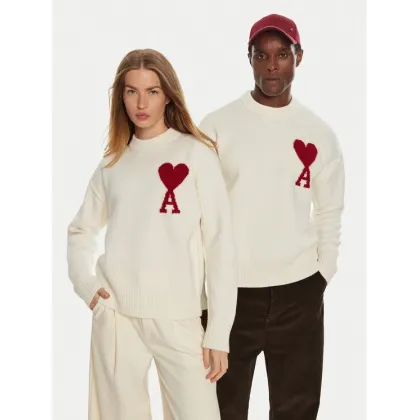 Zdjęcie AMI PARIS Sweter BFUKS006018 Écru Regular Fit