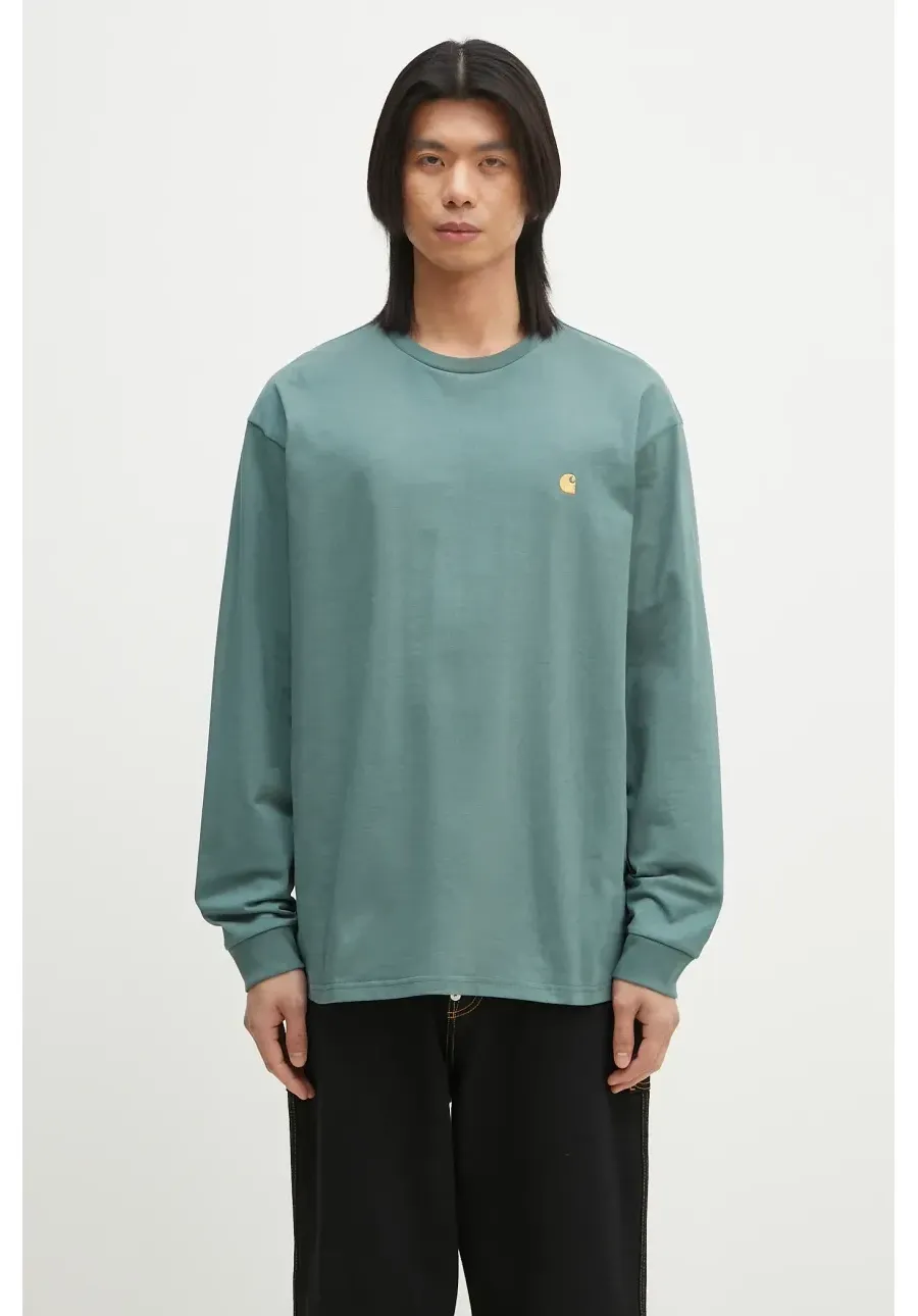 obrazek 1 Carhartt WIP longsleeve bawełniany L/S Chase T-Shirt kolor zielony gładki I026392.2N0XX