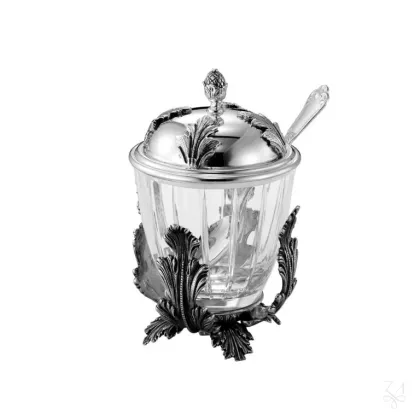 Zdjęcie Srebrne naczynie na miód zdobione czterema liśćmi akantu – Zaramella Argenti