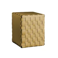 Zdjęcie Tapicerowany skórzany stołek Bottega 35x35xH40 cm w kolorze musztardowym