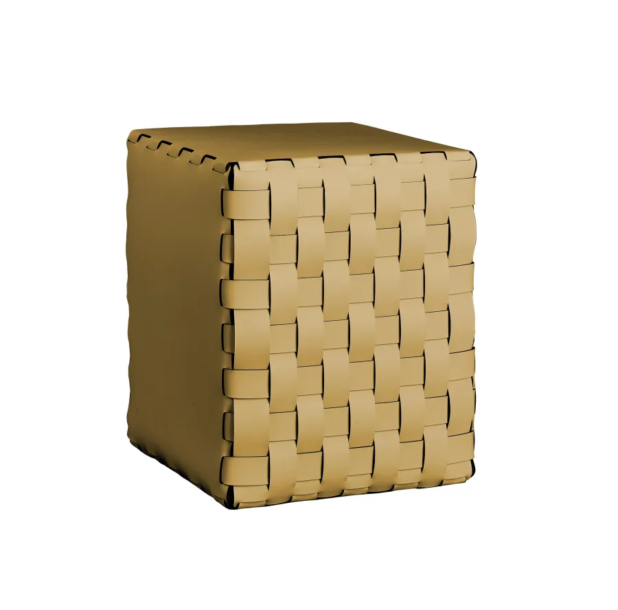 obrazek 1 Tapicerowany skórzany stołek Bottega 35x35xH40 cm w kolorze musztardowym