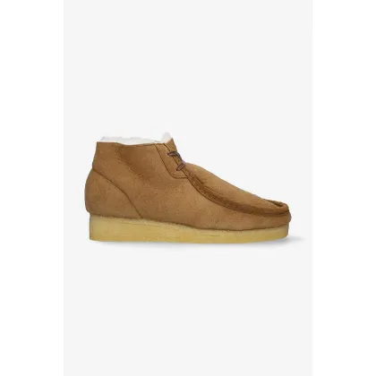 Zdjęcie Clarks Originals botki zamszowe Wallabee damskie kolor brązowy na płaskim obcasie ocieplone 26162498