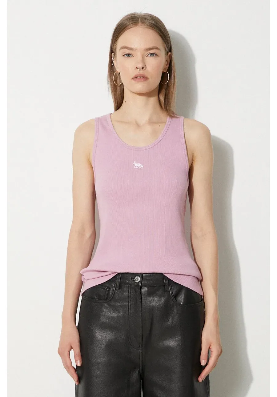 obrazek 1 Maison Kitsuné top bawełniany Baby Fox Patch Ribbed Tank Top kolor różowy MW00121KJ0125