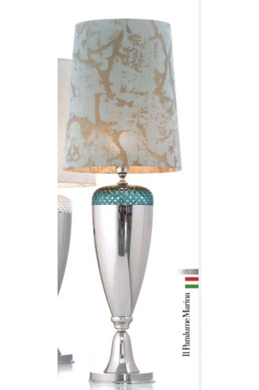 obrazek 1 Lampa stołowa z metalowym i wodnym zielonym włoskim ręcznie ciętym kryształem – Il Paralume Marina
