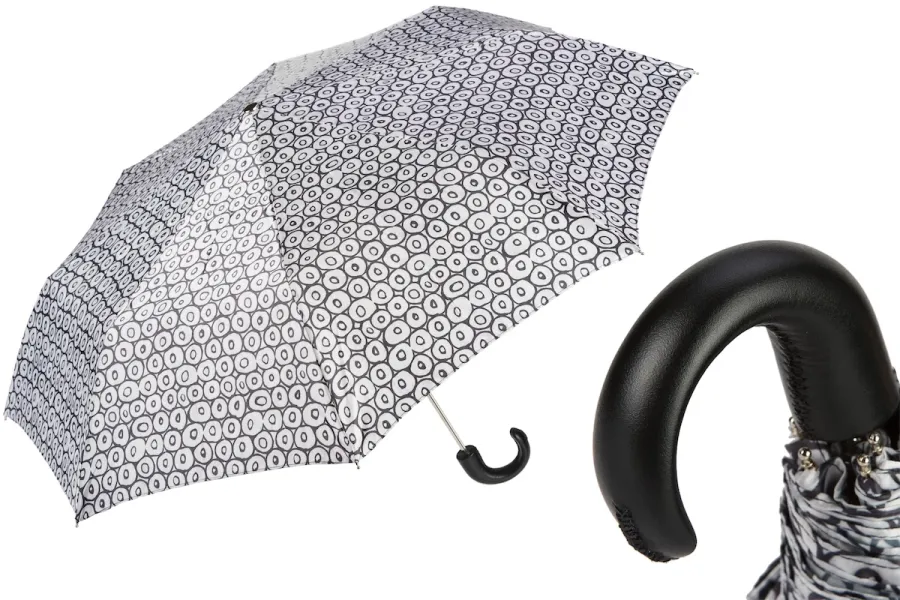 obrazek 1 Elegancki biały parasol damski zdobiony motywem czarnych małych okręgów - Pasotti