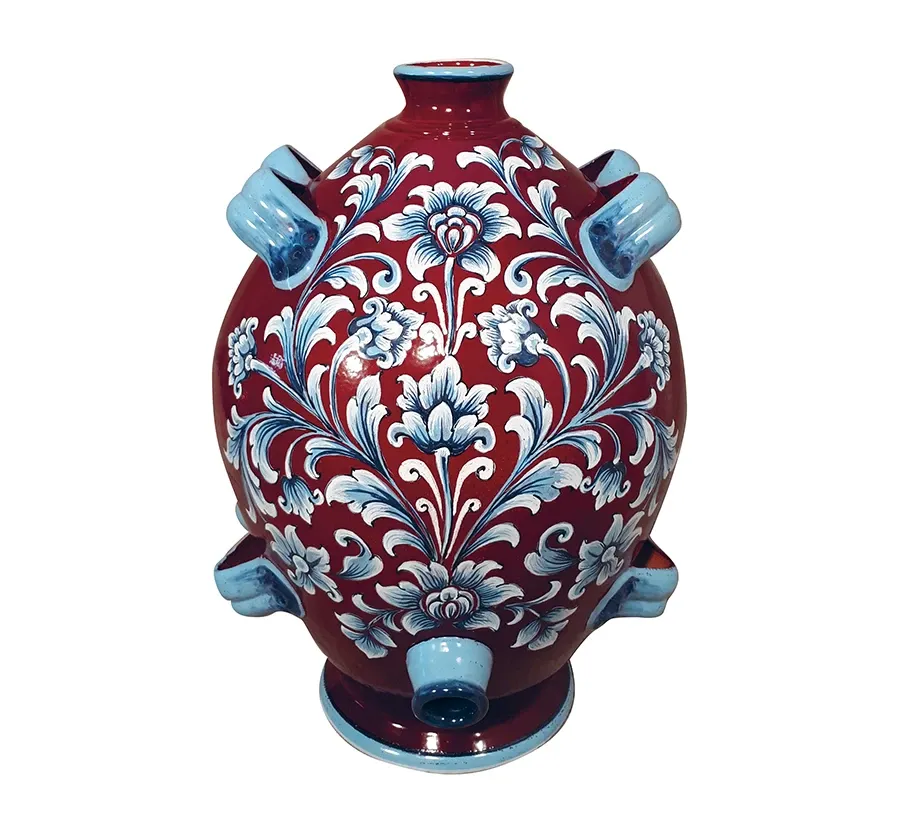 obrazek 1 Włoski ceramiczny wazon z dekoracją na błyszczącej ciemnoczerwonej glazurze