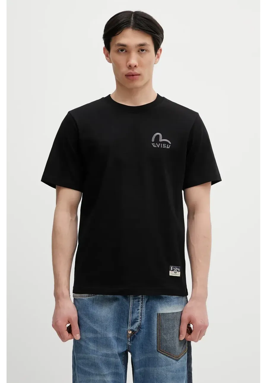 obrazek 1 Evisu t-shirt bawełniany Logo EMB SS męski kolor czarny z aplikacją 2ESHTM5TS1137