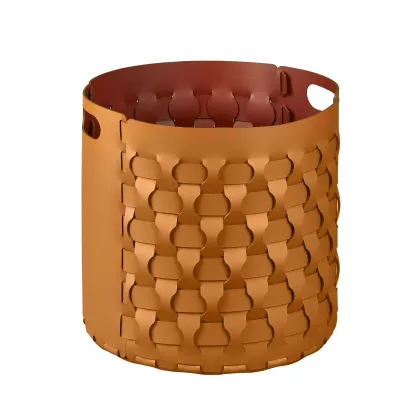 Zdjęcie Okrągły skórzany kosz Dubai Ø40xH40 cm w kolorze koniaku