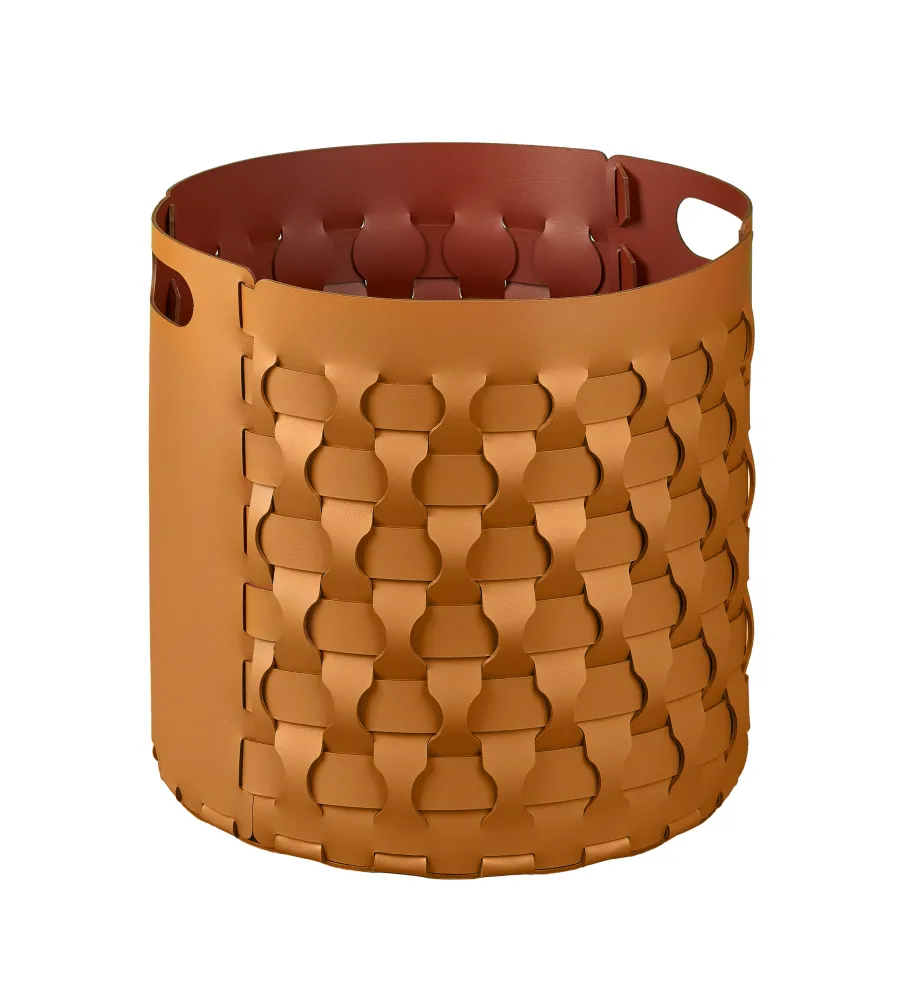 obrazek 1 Okrągły skórzany kosz Dubai Ø40xH40 cm w kolorze koniaku