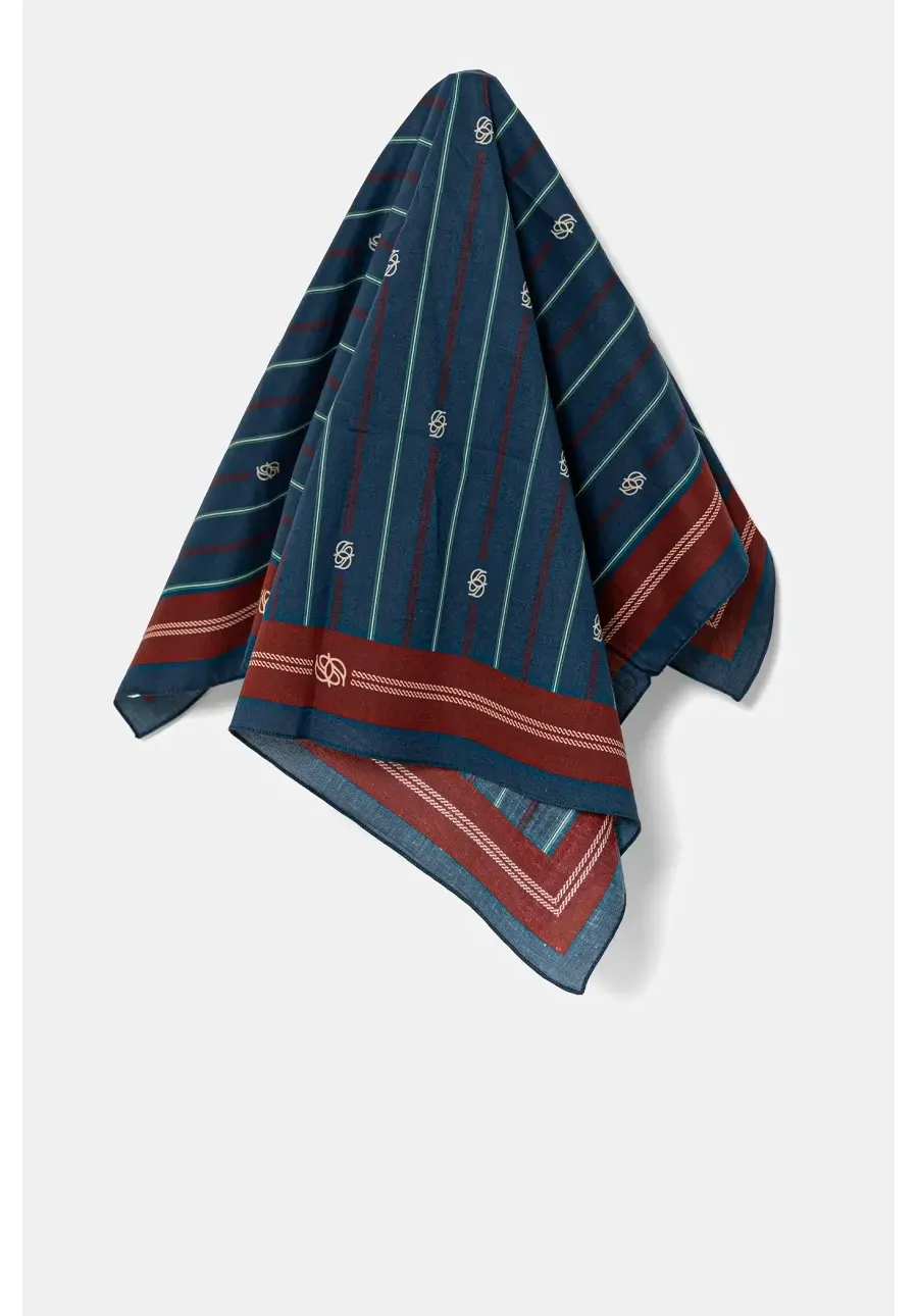 obrazek 1 Drôle de Monsieur apaszka bawełniana Le Foulard RayE Monogramme męska kolor granatowy wzorzysta G-BA014-CO128-BE