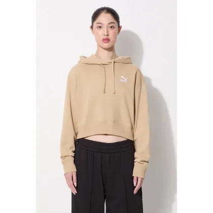 Zdjęcie Puma bluza bawełniana BETTER CLASSIC damska kolor beżowy z kapturem z aplikacją 624229