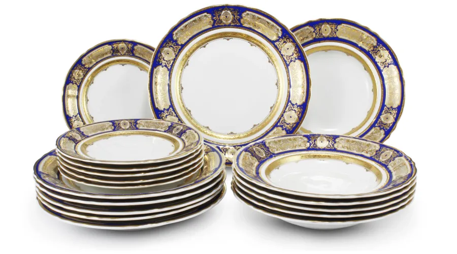 obrazek 1 Bogato zdobiony 18-elementowy komplet talerzy z porcelany – Leander