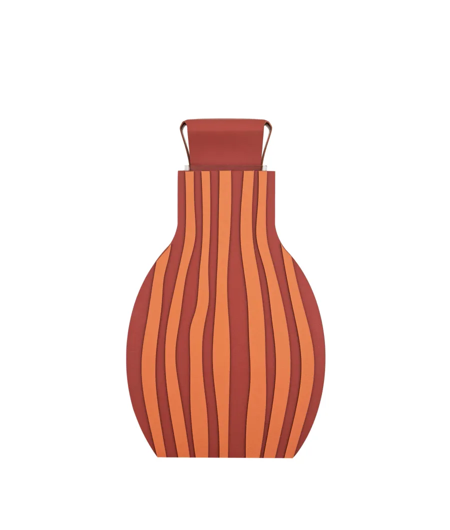 obrazek 1 Skórzany wazon Otto 9x24xH44 cm w kolorze bordowym i koniakowym w pionowe pasy