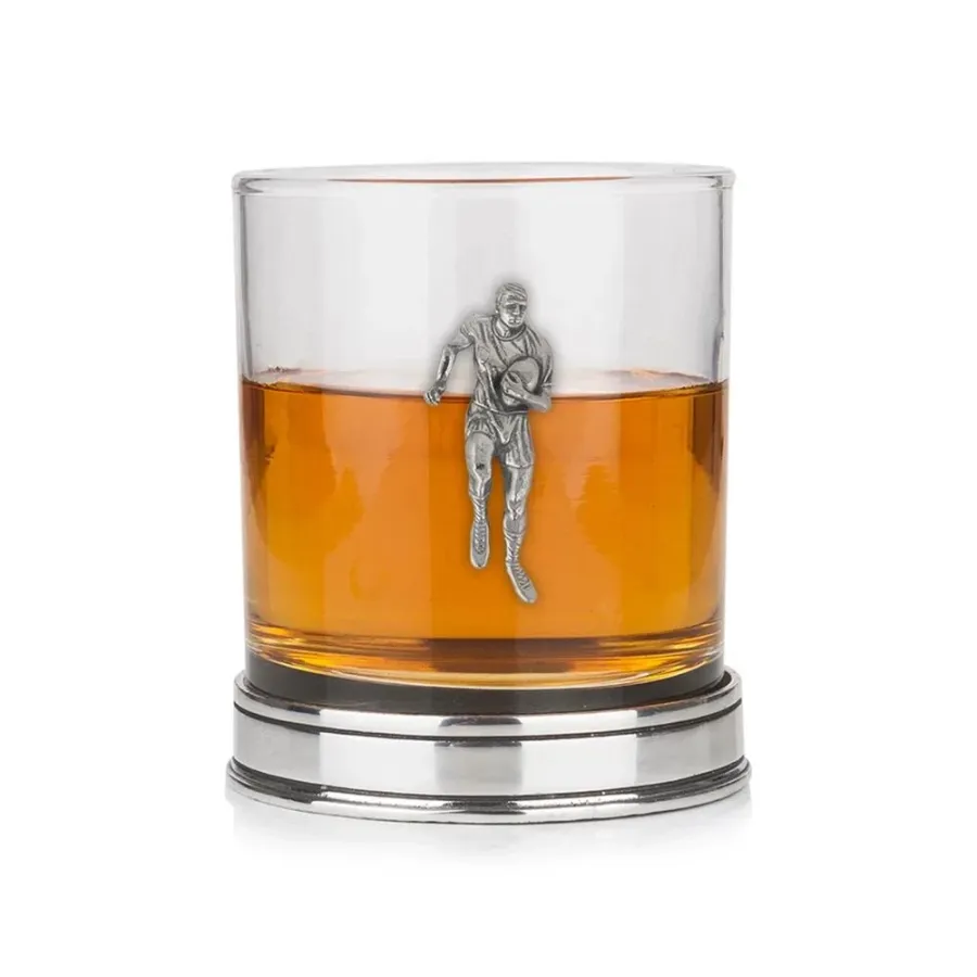 obrazek 1 Niepowtarzalna szklanka do whisky z graczem w rugby w kolorze miedzianym - prezent dla niego lub dla niej