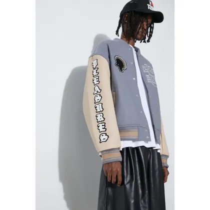 Zdjęcie PLEASURES kurtka bomber Calendar Varsity męski kolor niebieski zimowa oversize P24SP040.BLUE