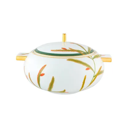 Zdjęcie Waza z porcelany Amazōnia z ozdobnym roślinnym motywem i złotym wykończeniem - Vista Alegre