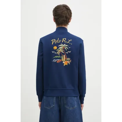 Zdjęcie Polo Ralph Lauren bluza bawełniana Long Sleeve Sweatshirt męska kolor niebieski z aplikacją 710970280
